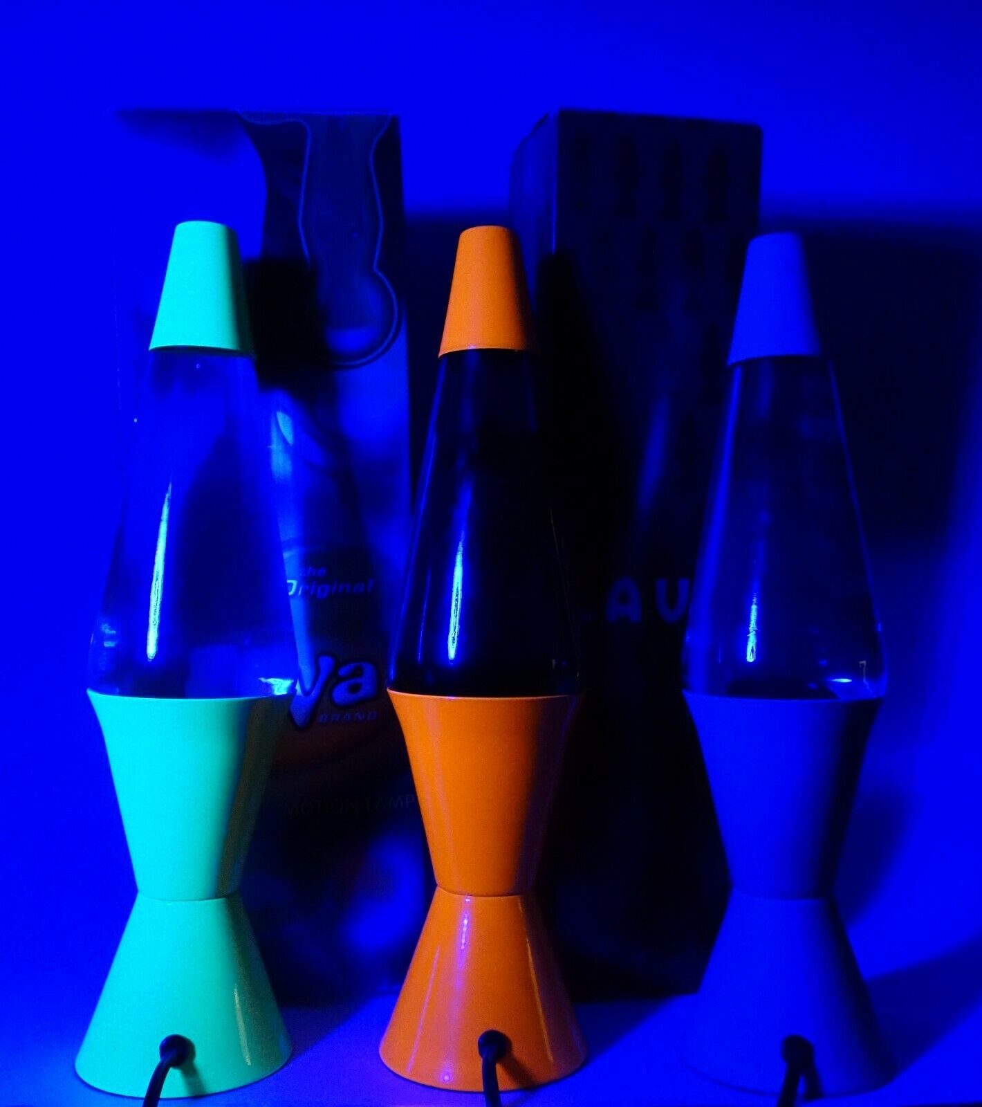 Fluorescent Electric lava lamp Green Orange Blue