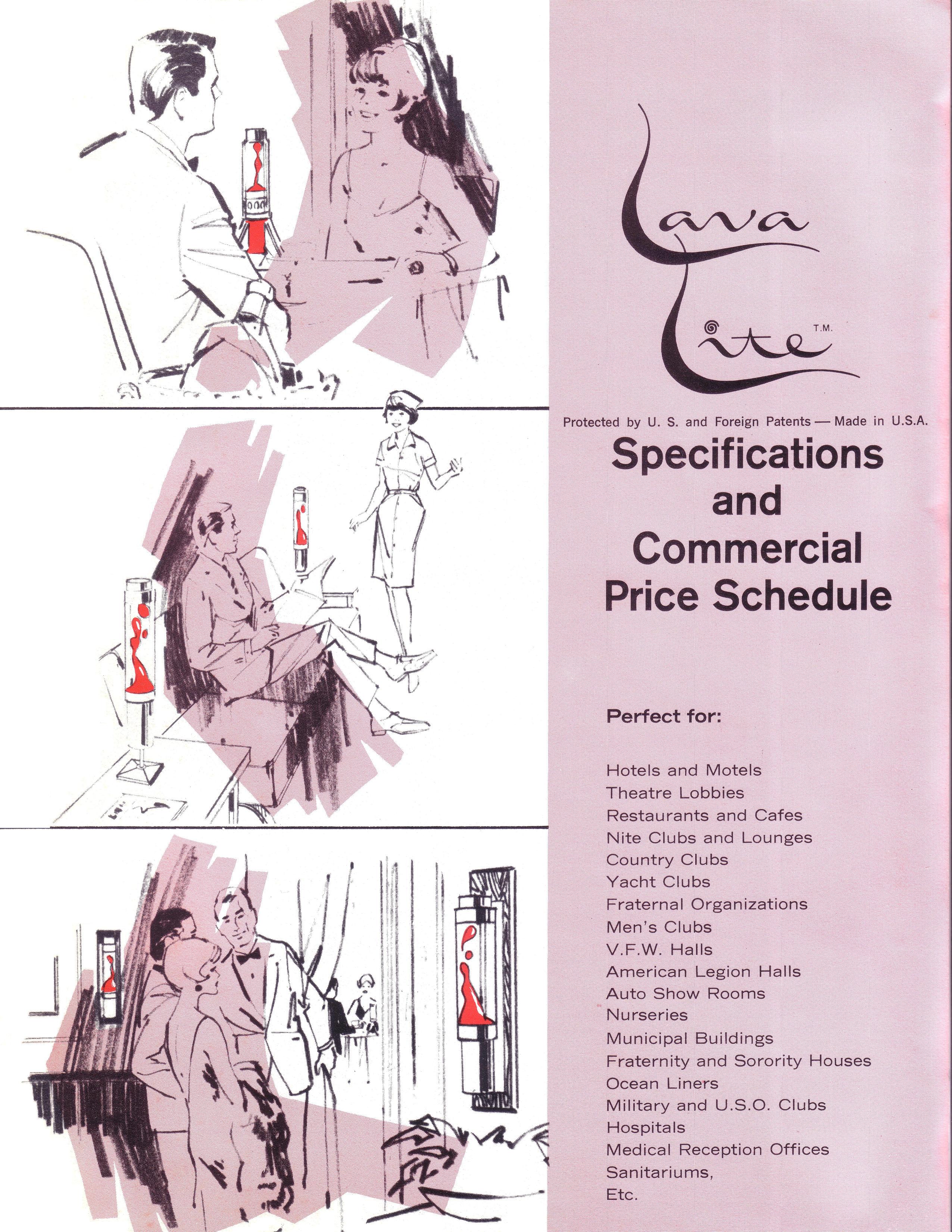 Vintage 1966 Lava Lite Specifications and Commercial Price Schedule. Warranty. Ad. Advertisement. Lava Lamp