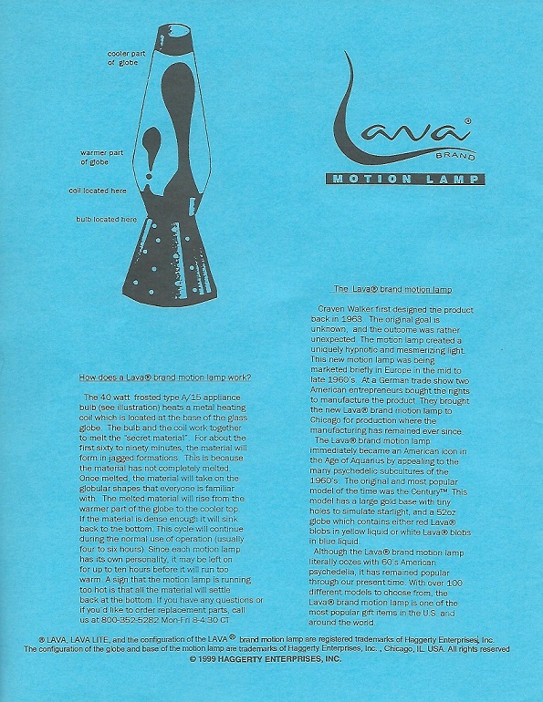 1999/2000 Lava Lite Consumer Price List Lava Lamp