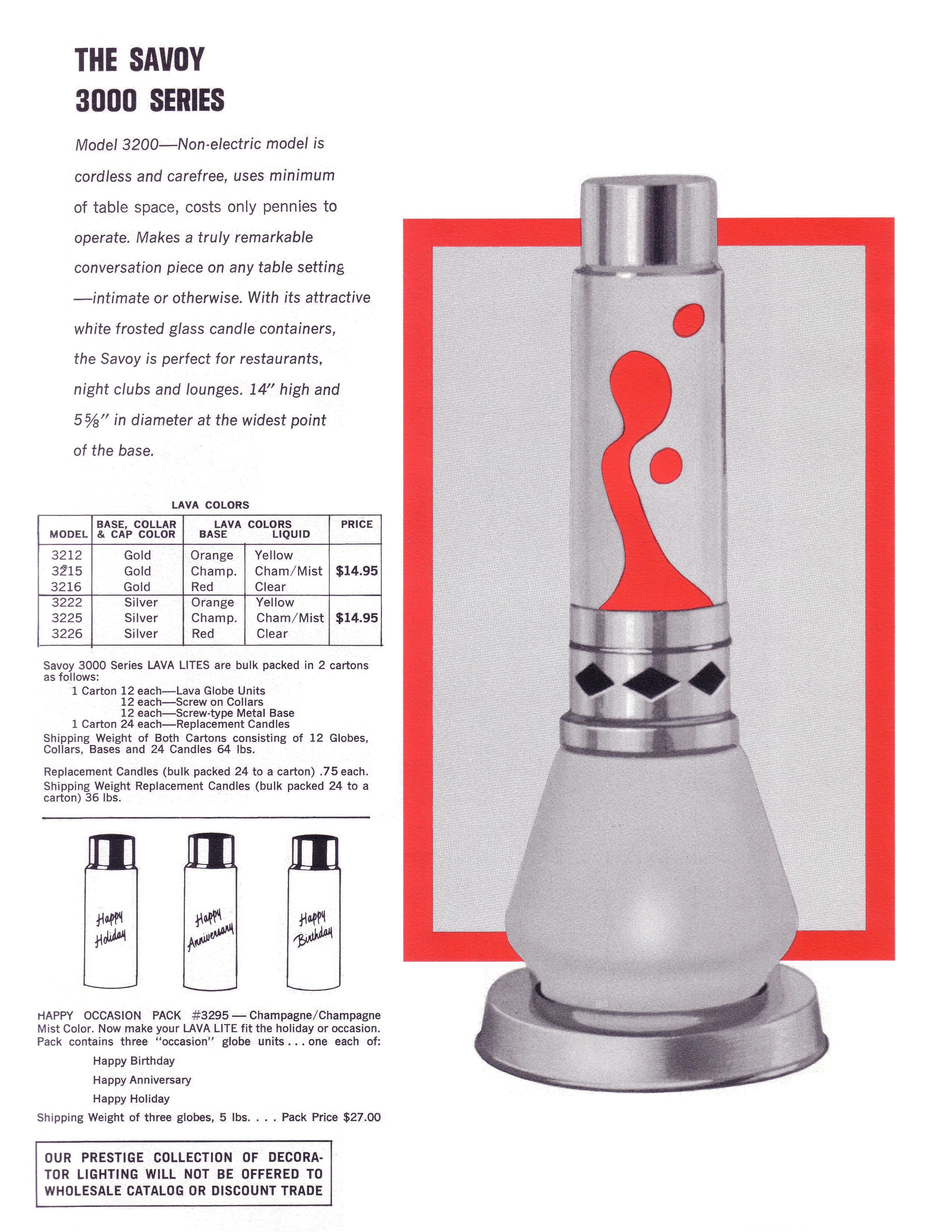 Vintage 1966 Lava Lite Specifications and Commercial Price Schedule. Warranty. Ad. Advertisement. Savoy Lava Lamp