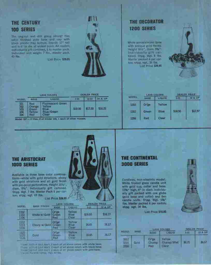 vintage 1969 Lava Lite Specifications and Dealer Price Schedule. Advertisement. Ad. Brochure. Lava Lamp