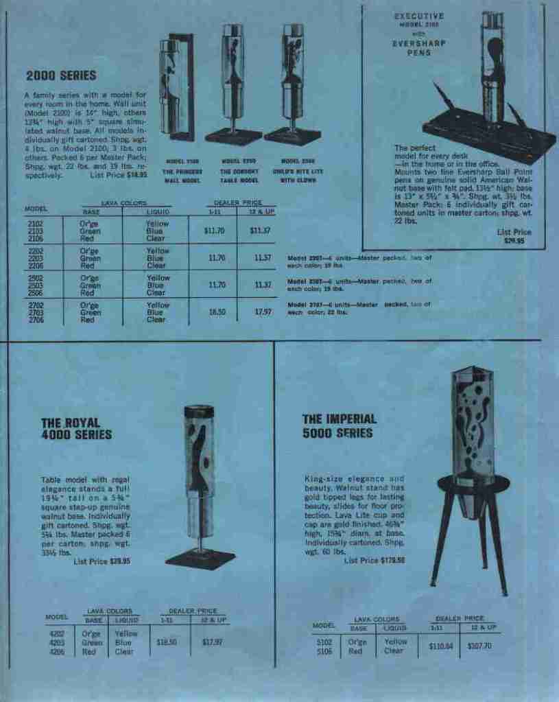 vintage 1969 Lava Lite Specifications and Dealer Price Schedule. Advertisement. Ad. Brochure. Lava Lamp