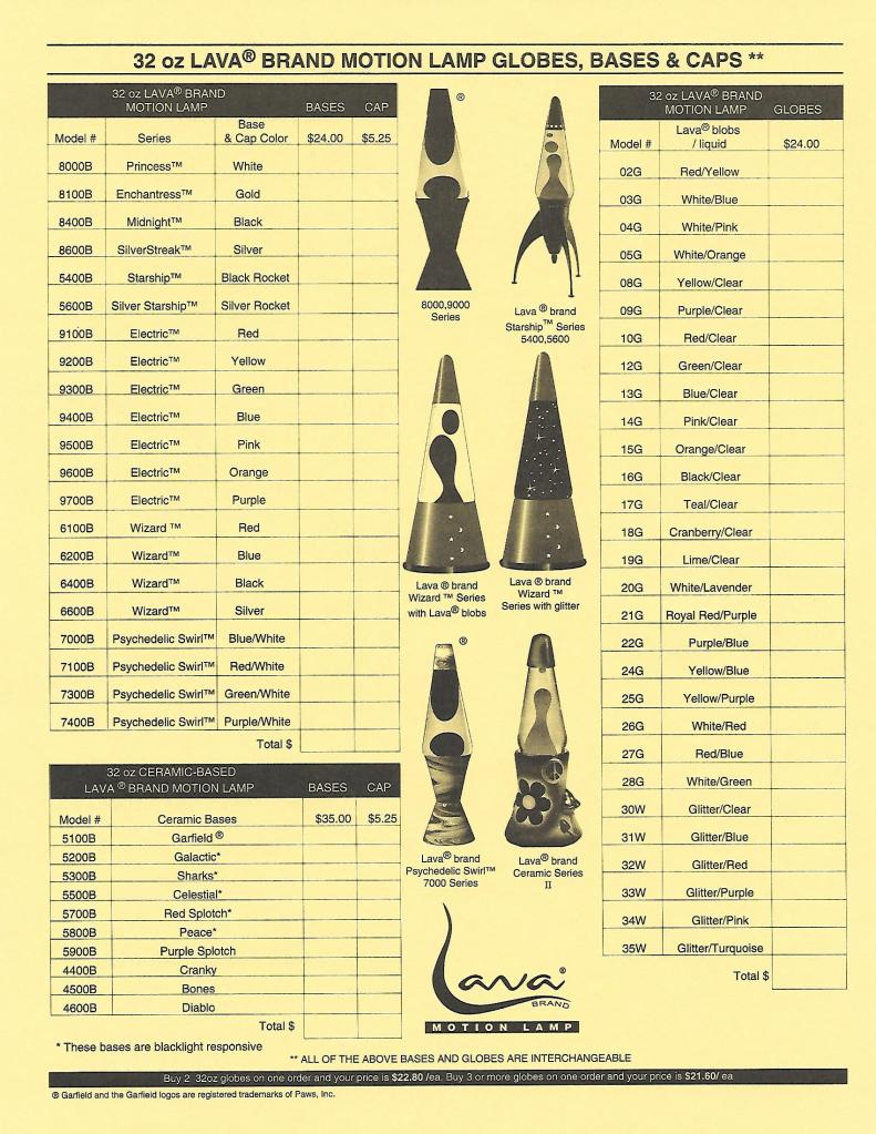2001 Lava World Catalog Insert. Ad. Advertisement. Lava lamp