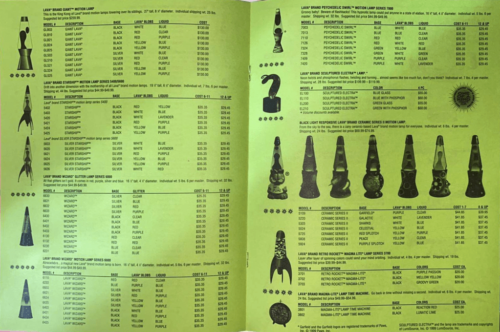 2001 Lava World Catalog. Ad. Advertisement. Lava lamp