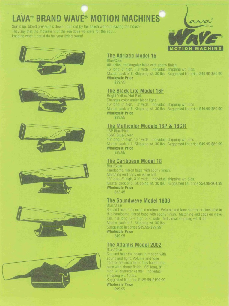1999 Lava Brand Wholesale Price Schedule. Lava Lamp