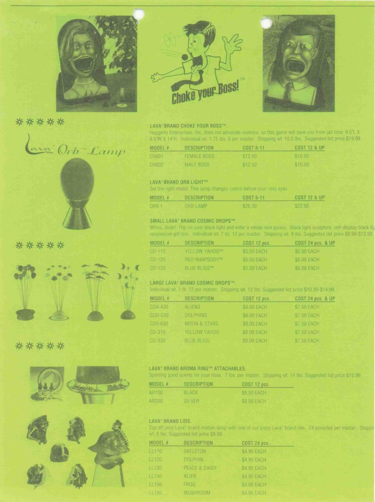 1999 Lava Brand Wholesale Price Schedule. Lava Lamp