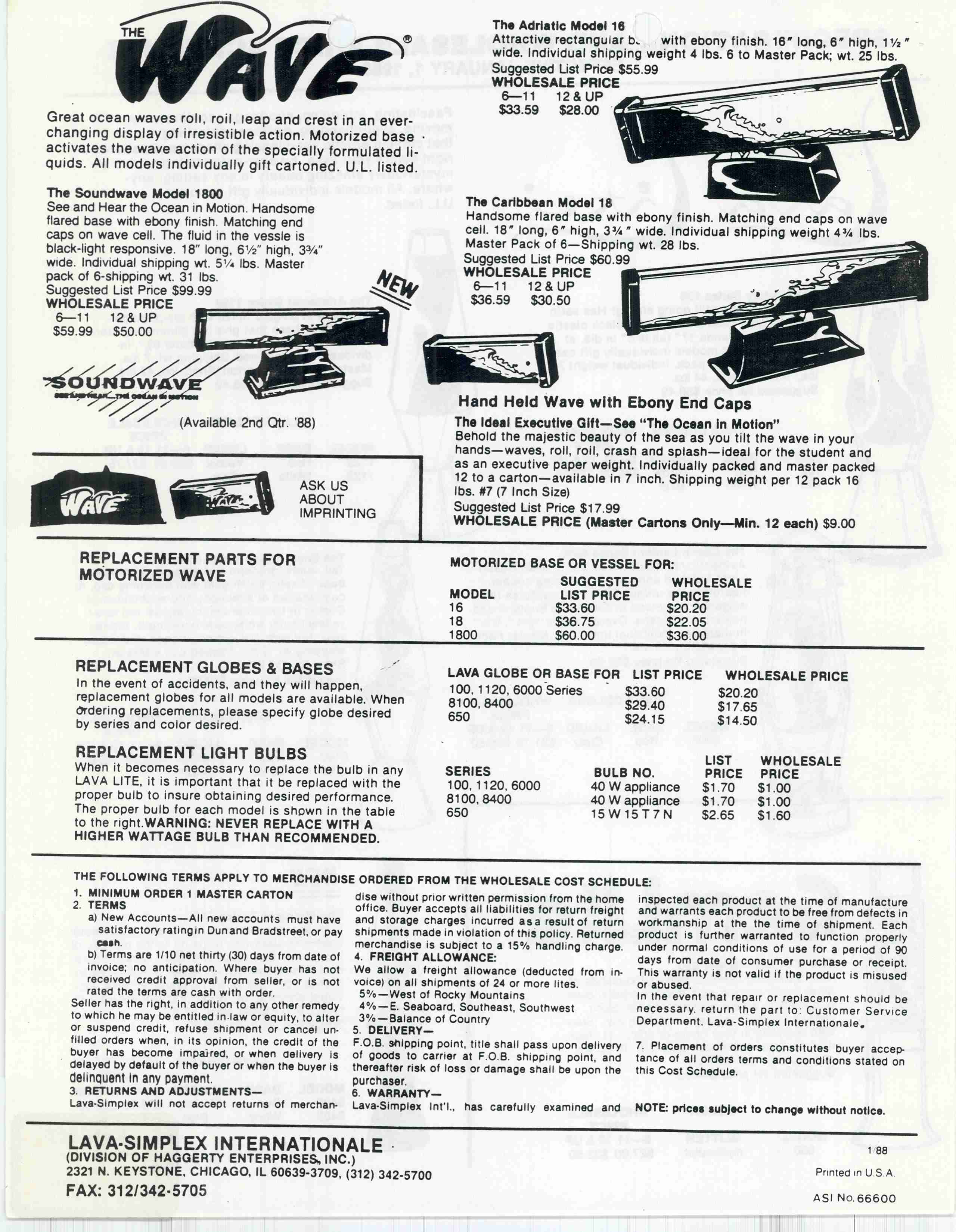 Vintage 1988 Lava Lite Catalog and Wholesale Price Schedule. Ad. Advertisement. Lava Lamp