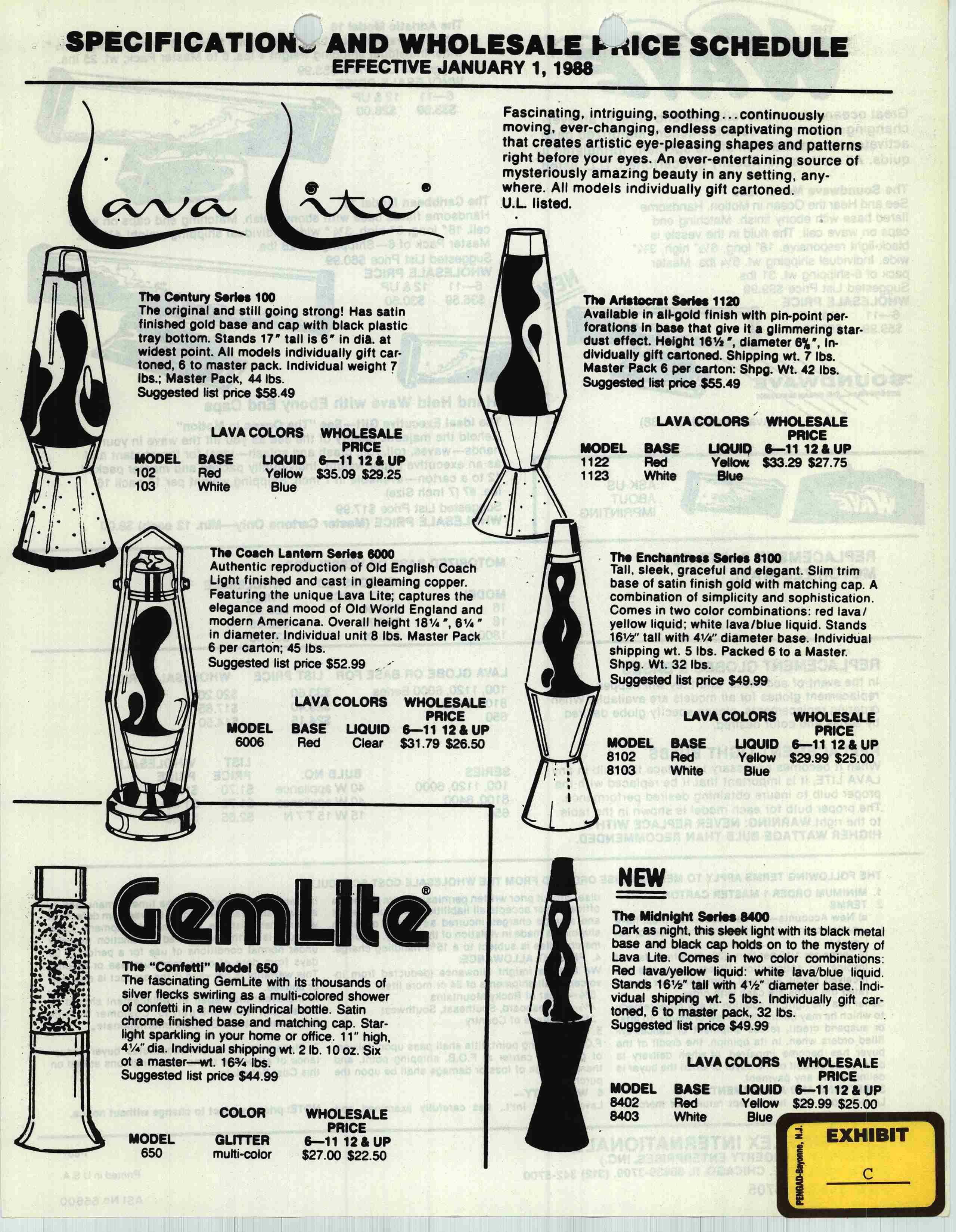 Vintage 1988 Lava Lite Catalog and Wholesale Price Schedule. Ad. Advertisement. Lava Lamp