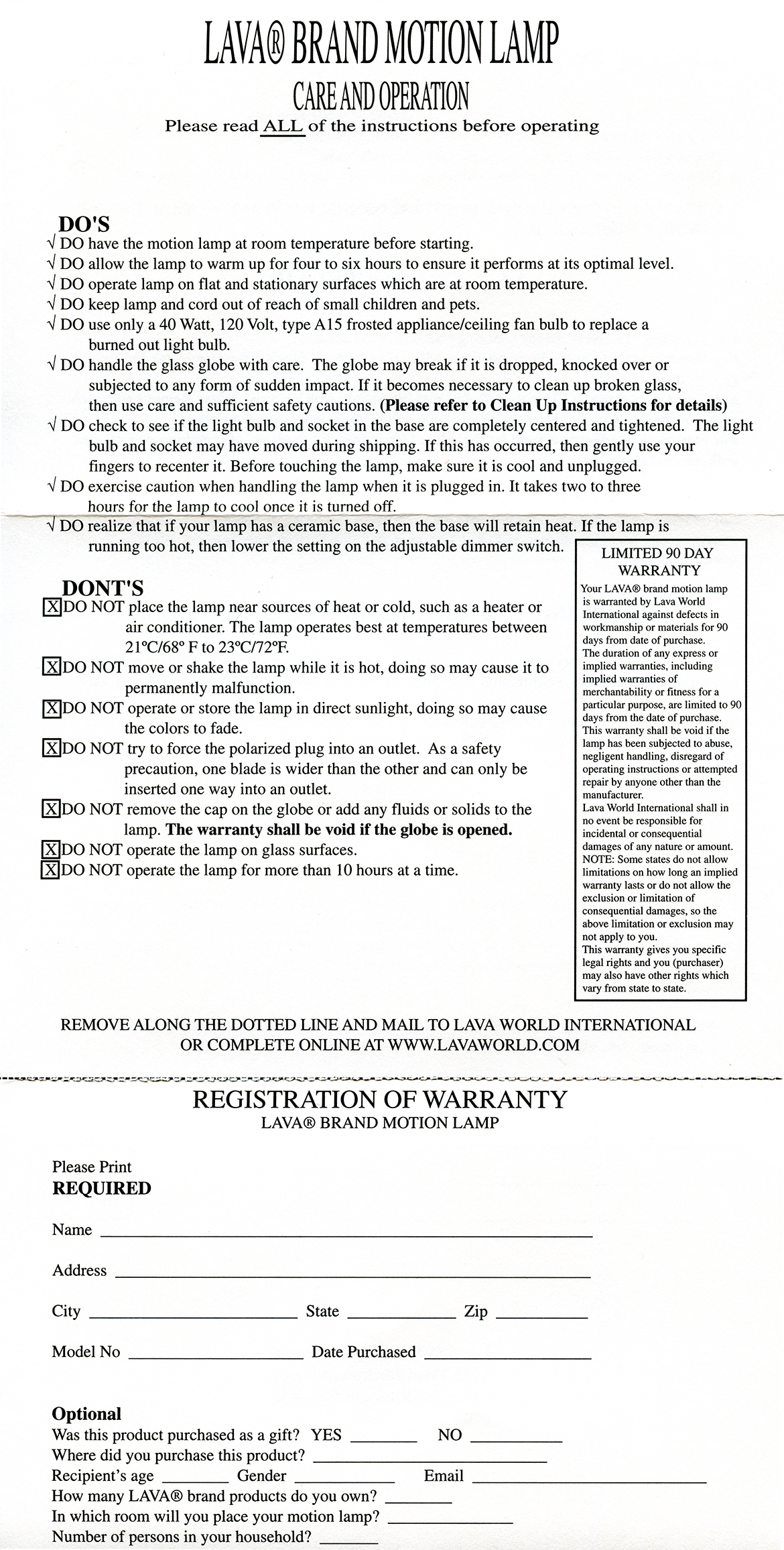 Lava Brand Motion Lamp Care and Operations