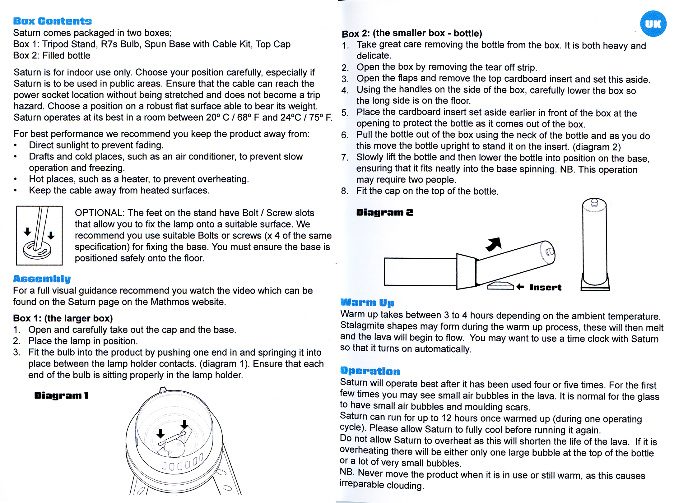 Mathmos Saturn lava lamp instructions manual