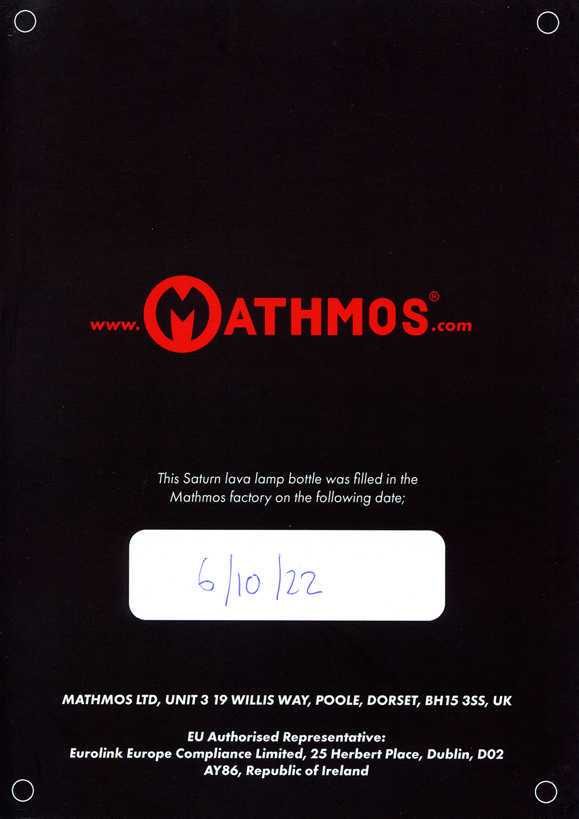 Mathmos Saturn lava lamp instructions manual