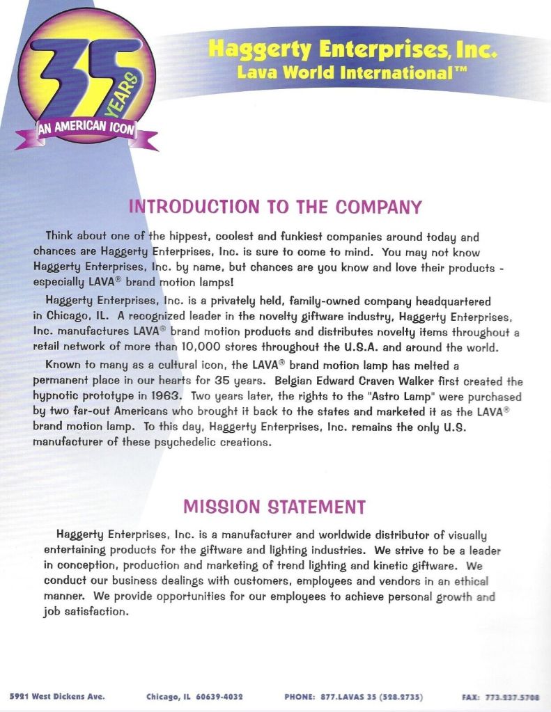 2000 Lava World Catalog. Ad. Advertisement Lava Lamp