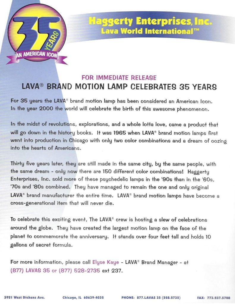 2000 Lava World Catalog. Ad. Advertisement Lava Lamp